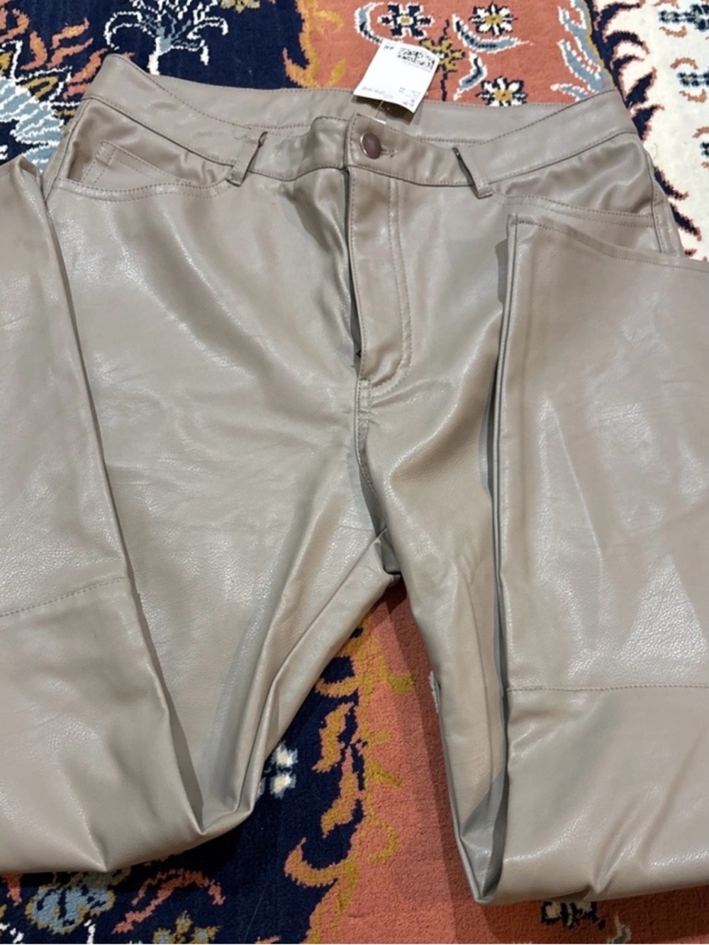 H&M Women Faux Leather Pants in Light Taupe New With Tags. Size: 10
